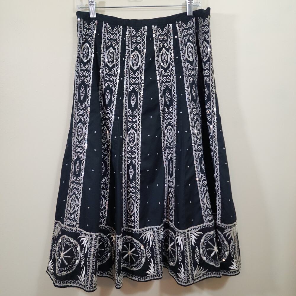 Hirsch black‎ heavily embroidered & sequin fully lined skirt woman's size 12